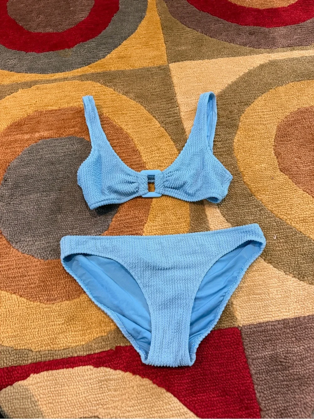 NWOT Aerie Two Piece Bikini Set Swim Swimsuit Blue Metallic Crinkle Texture S
